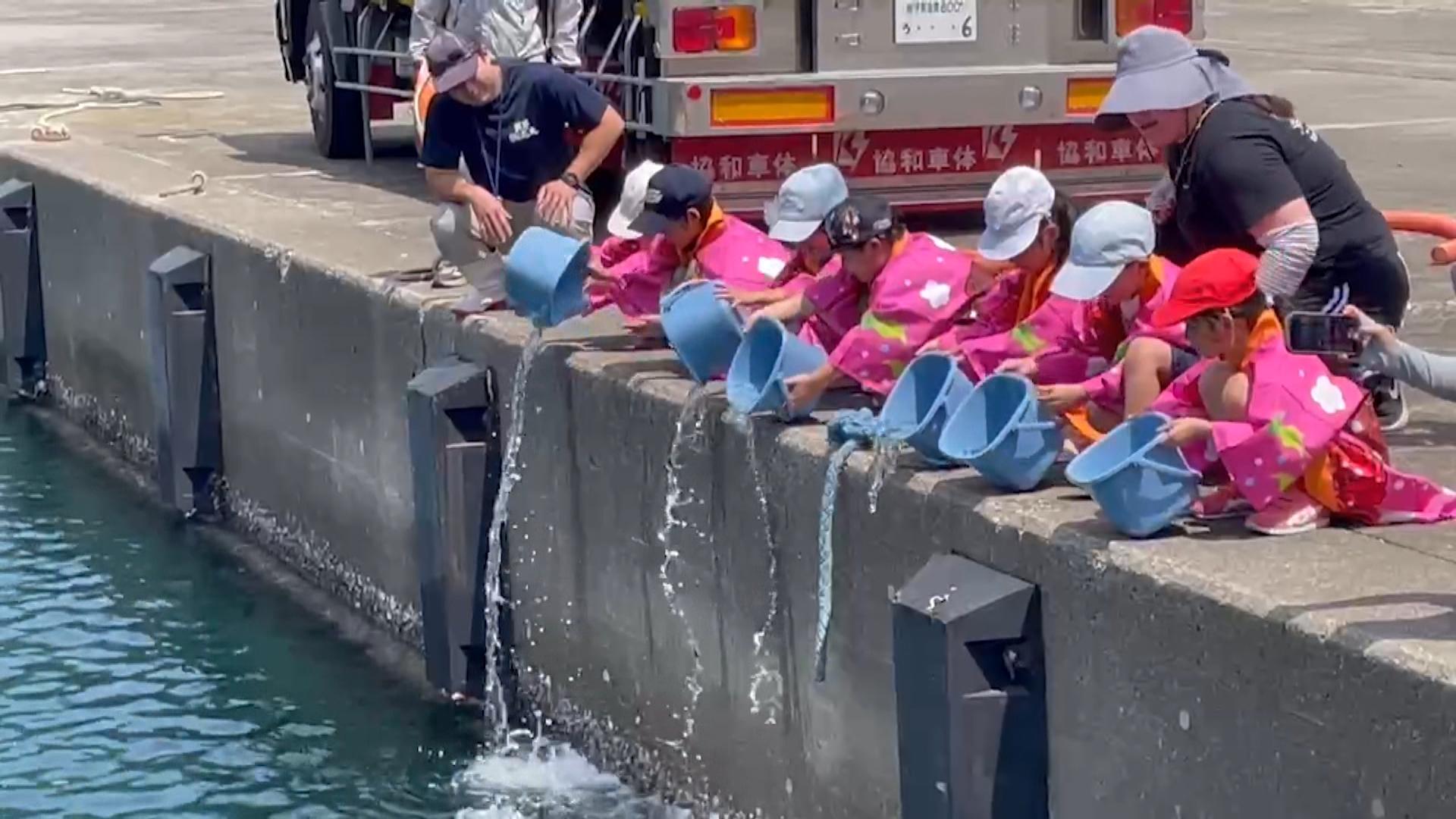「大きくなーれ！」約1000匹のトラフグ稚魚を放流