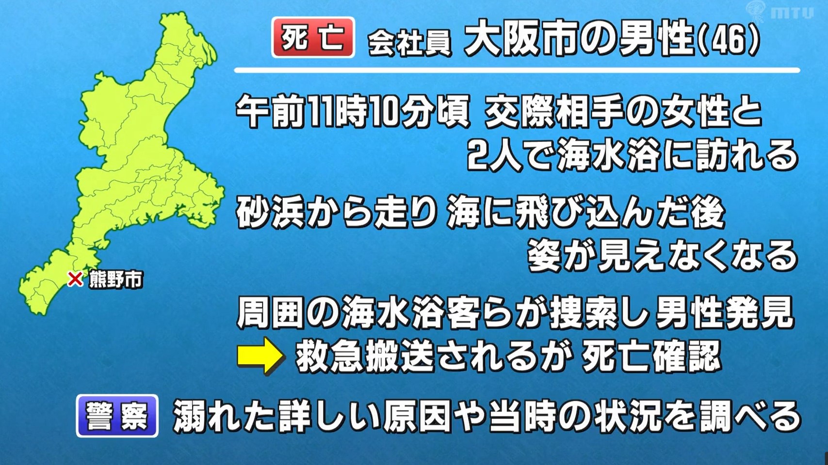 新鹿海水浴場で46歳男性が溺れ死亡